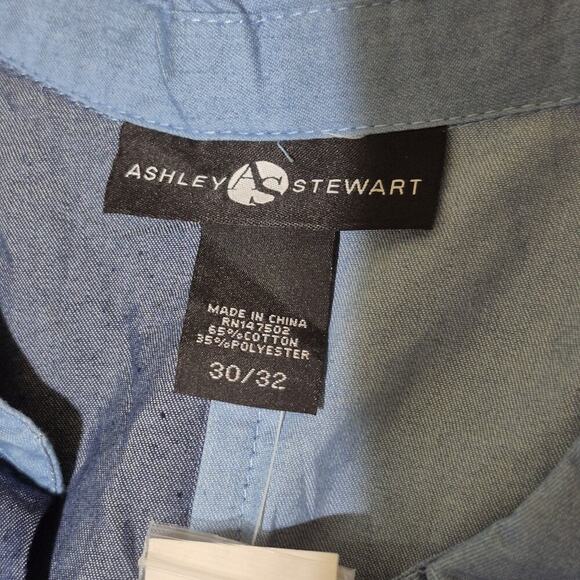Ashley Stewart Denim Shirt Dress Women 30/32 Blue Colorblock HiLow Drawstring - Picture 7 of 7